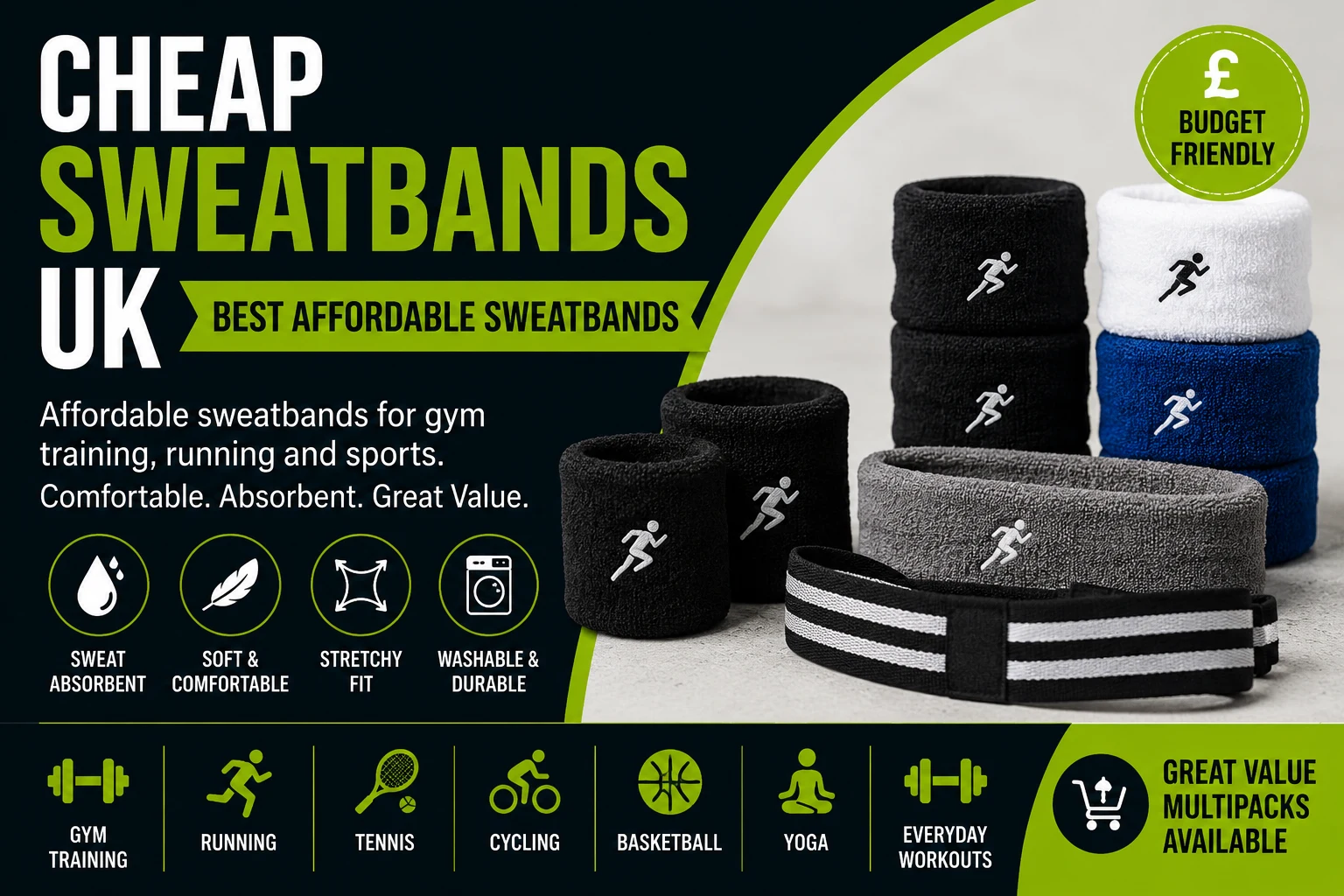 Affordable sweatbands and headbands for gym training, running and sports workouts